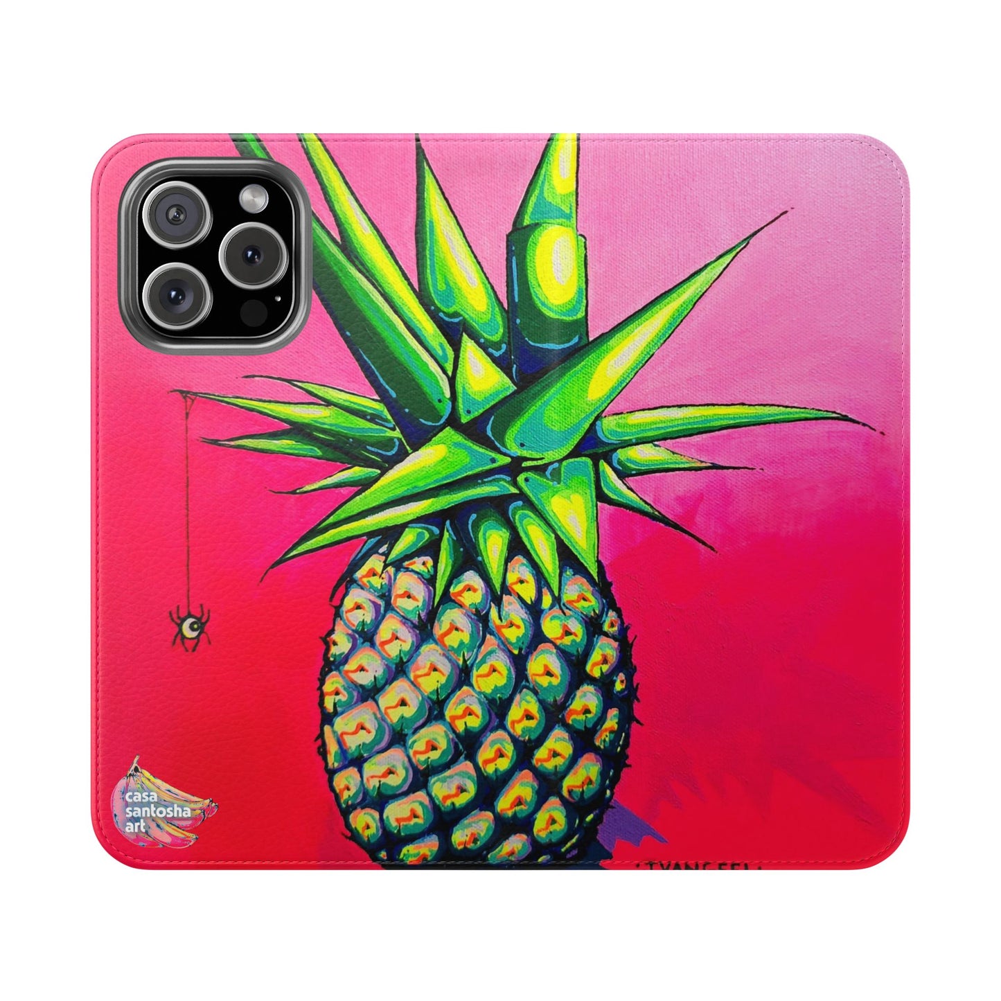 Neon Pineapple Flip Phone Case – Wallet Cover with Card Slots