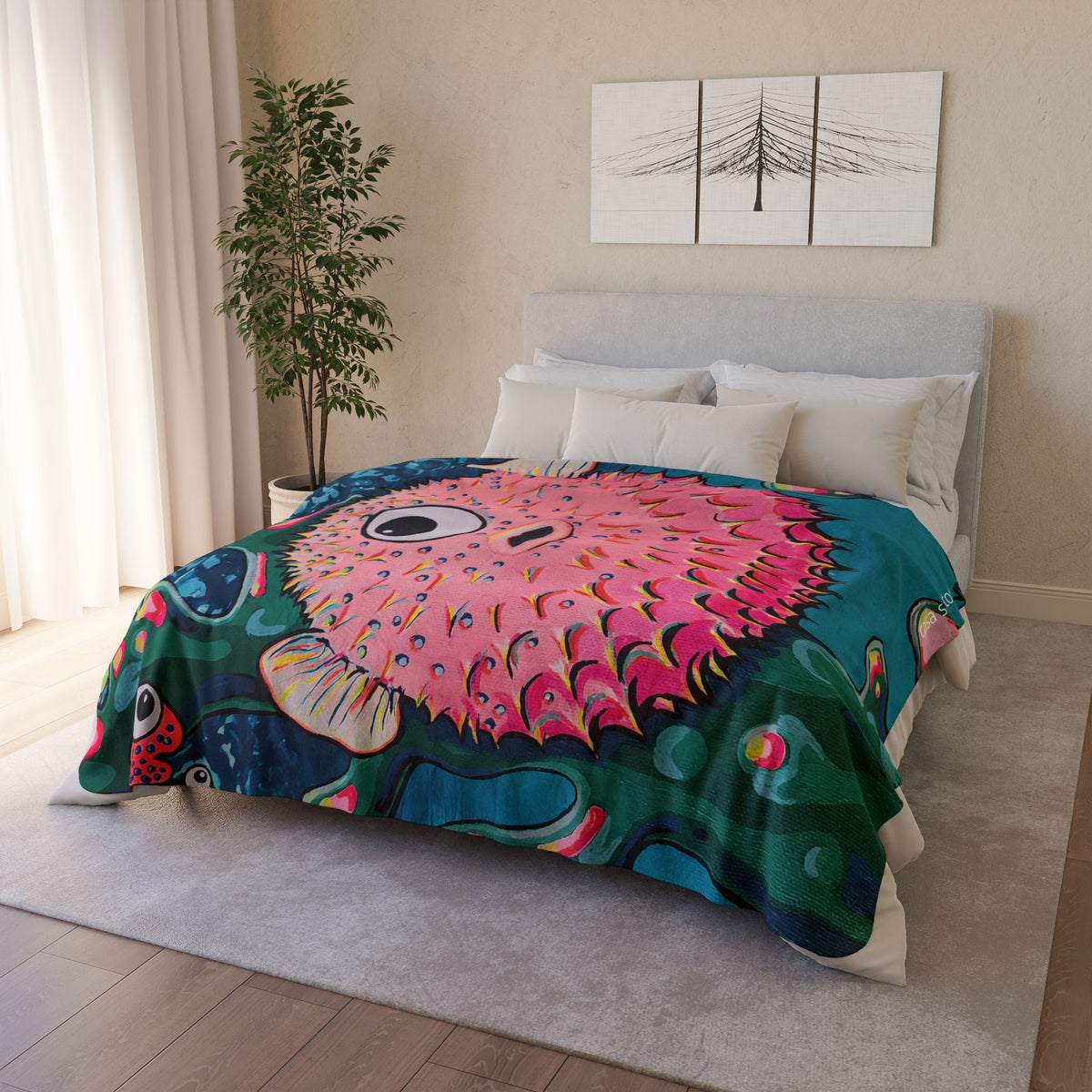 Cyclops Pufferfish Fleece Sherpa Blanket