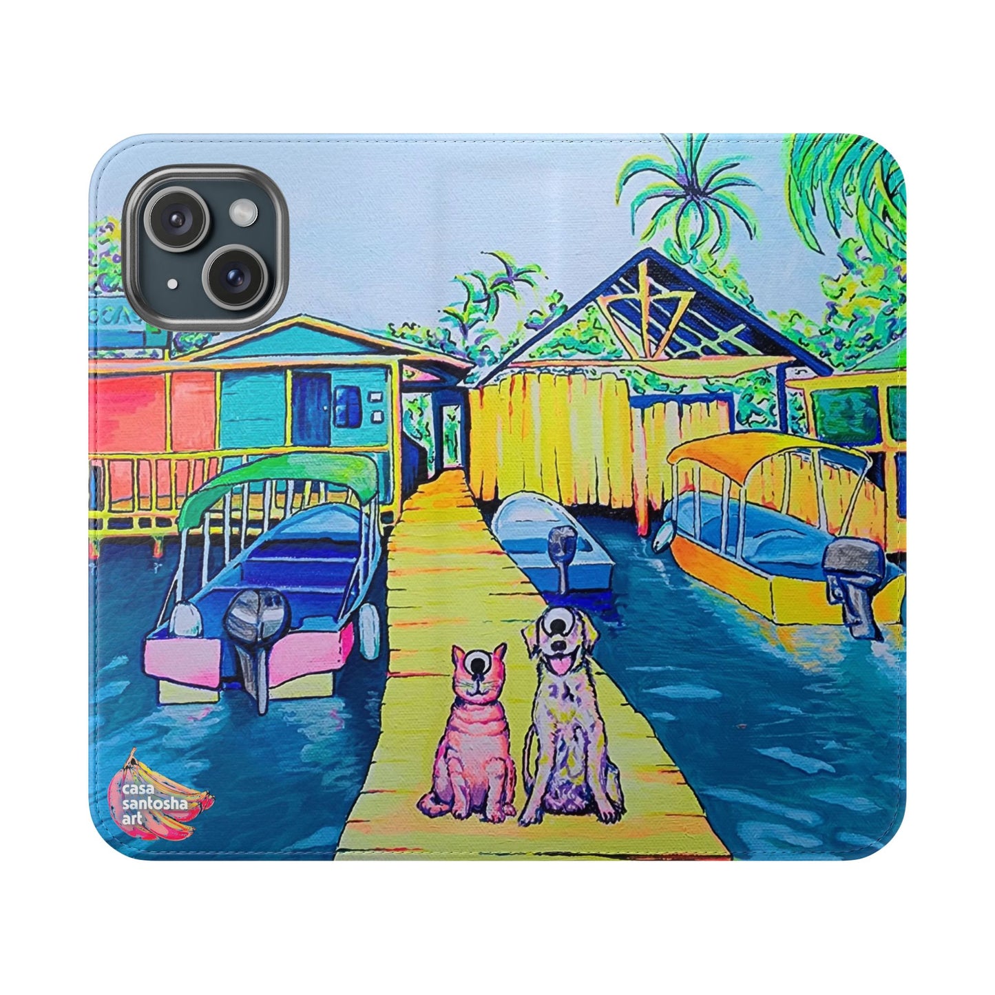 Cyclops Cat and Dog in Bocas Flip Phone Case – Wallet Cover with Card Slots