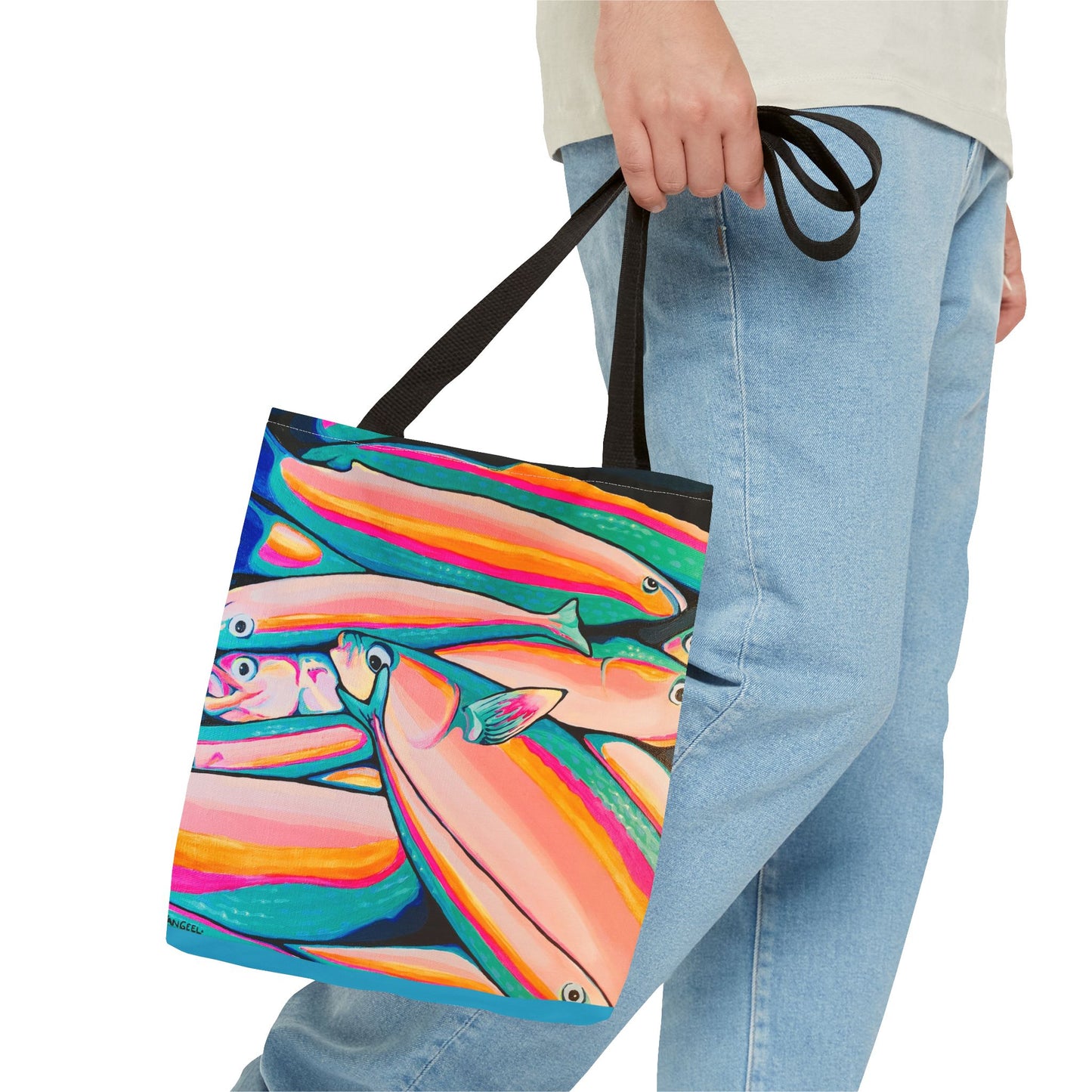 Premium Neon Fish Tote Bag, Original Artist Design, Reusable Shopping Tote, Eco-Friendly