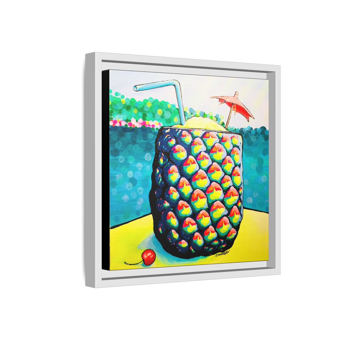 Framed Neon Piña Colada Canvas Print