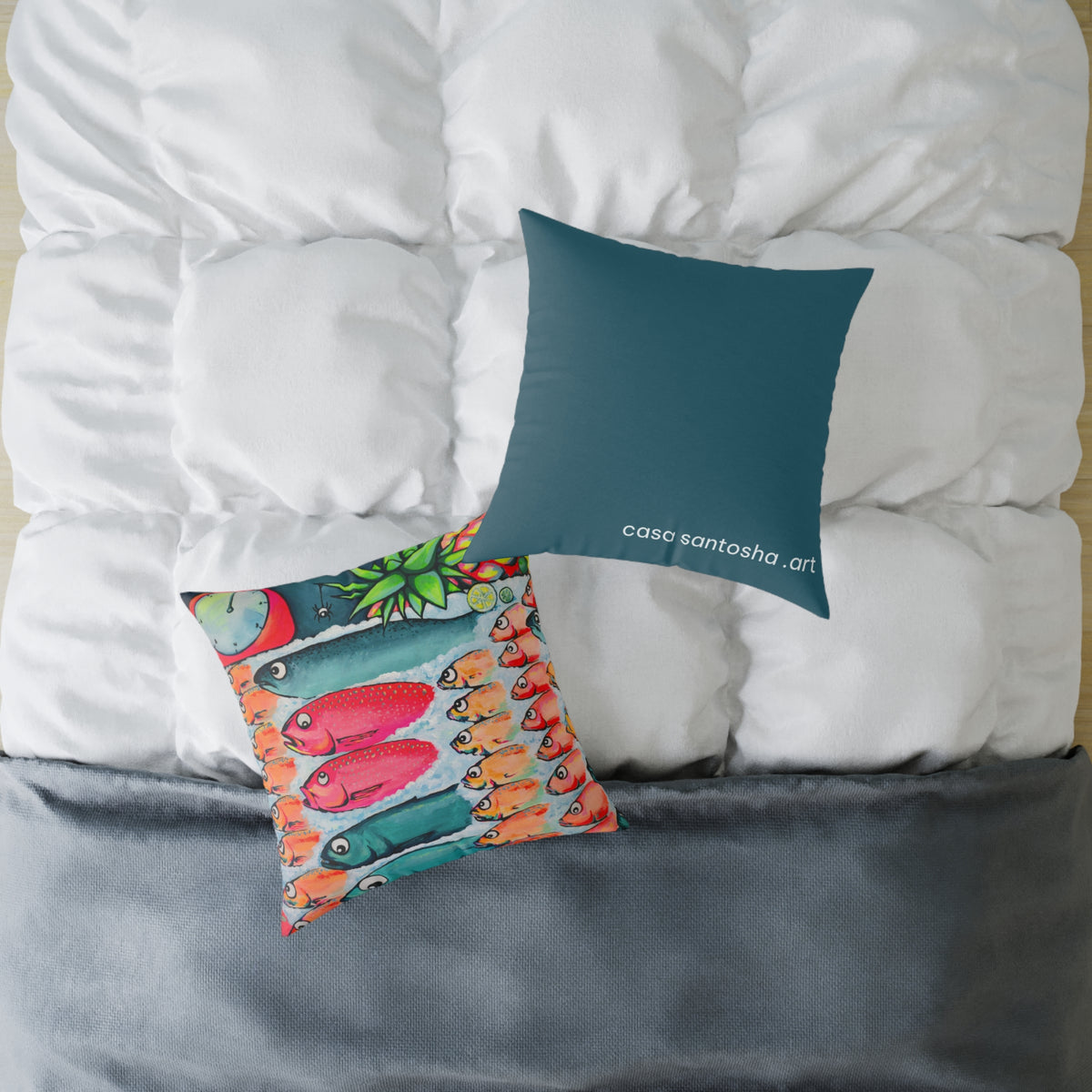 Neon Cabo Fish Market Art Canvas Decorative Pillow