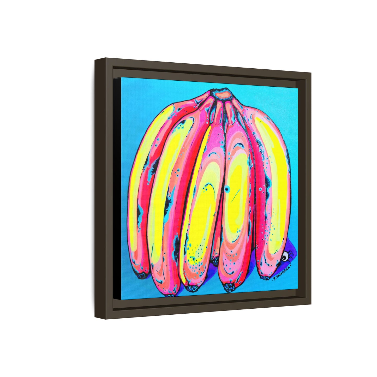 Framed Neon Fat Bananas Canvas Print