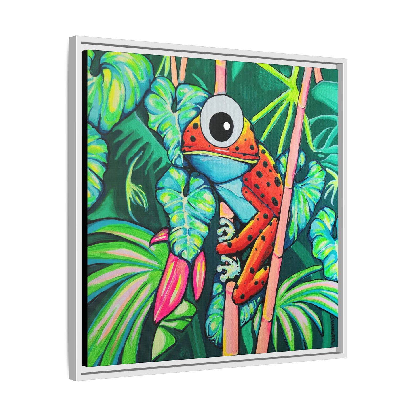 Framed Cyclops Red Frog Canvas Print
