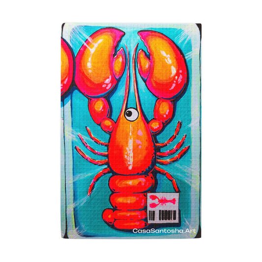 Neon Lobster Waffle Weave Kitchen Hand Towel