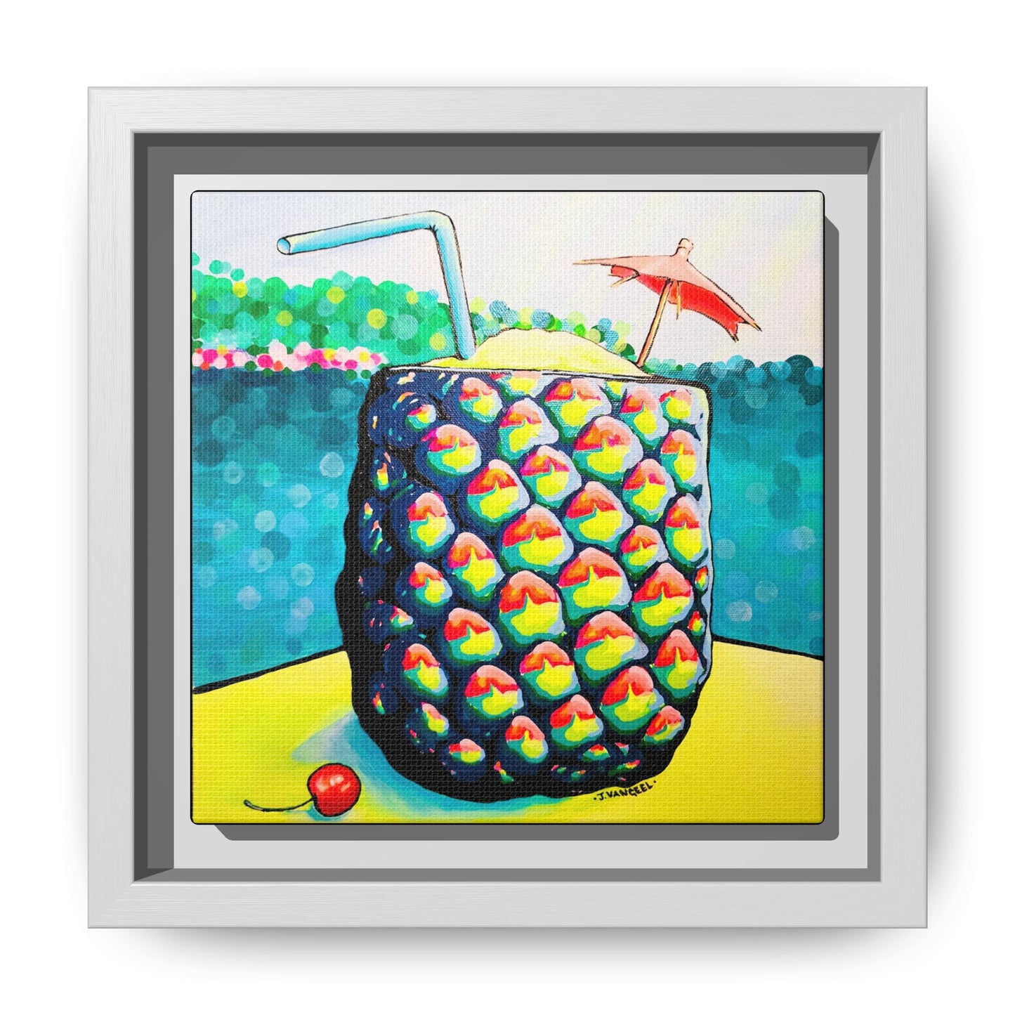 Framed Neon Piña Colada Canvas Print