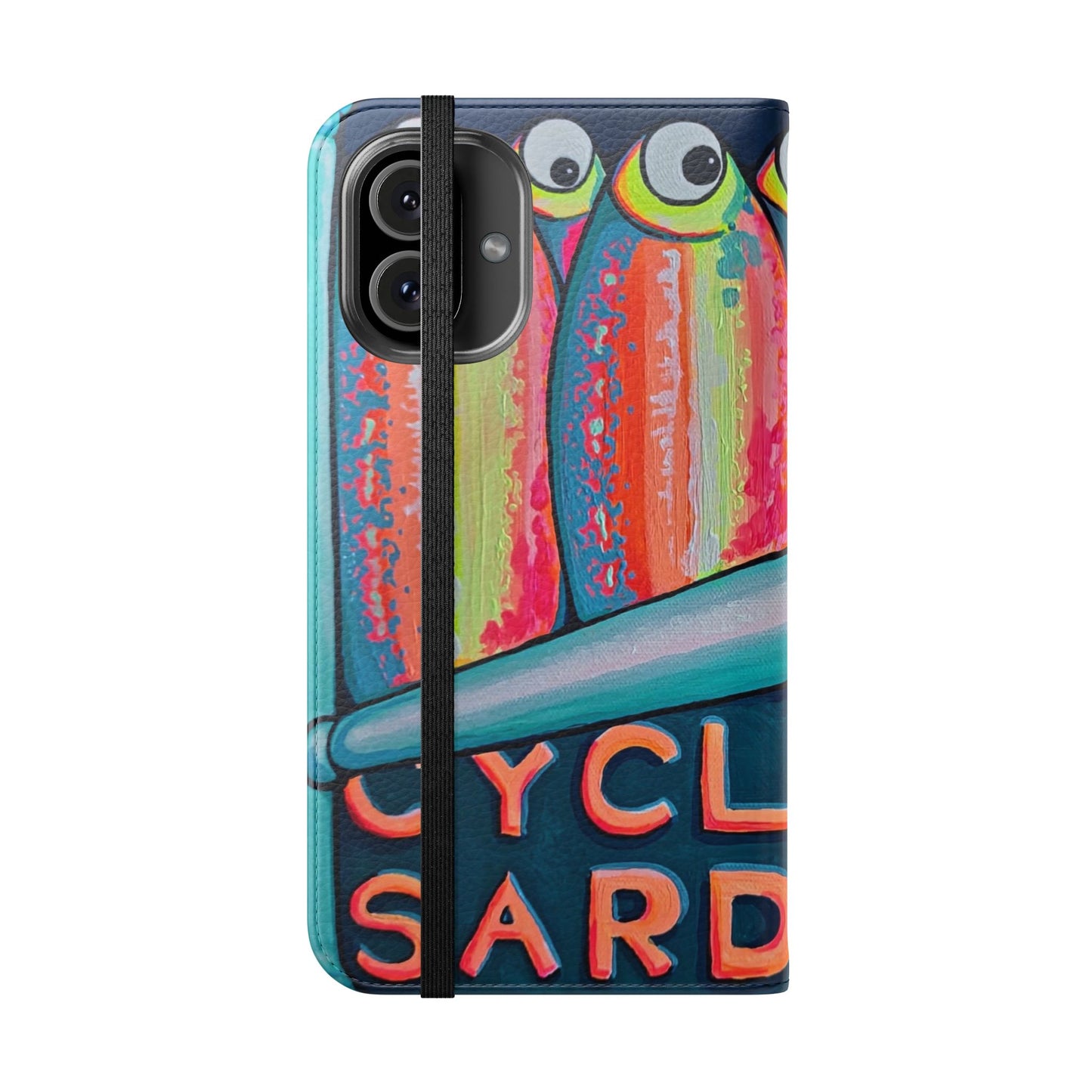 Neon Sardines Flip Phone Case – Wallet Cover with Card Slots