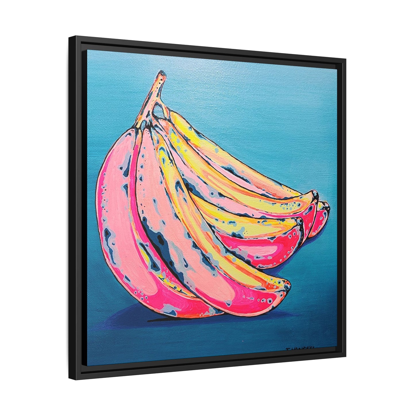 Framed Neon Bananas Canvas Print