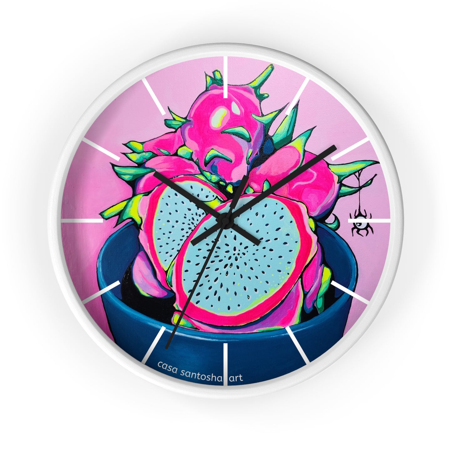 Neon Pink Dragon Fruit Pop Art Wall Clock