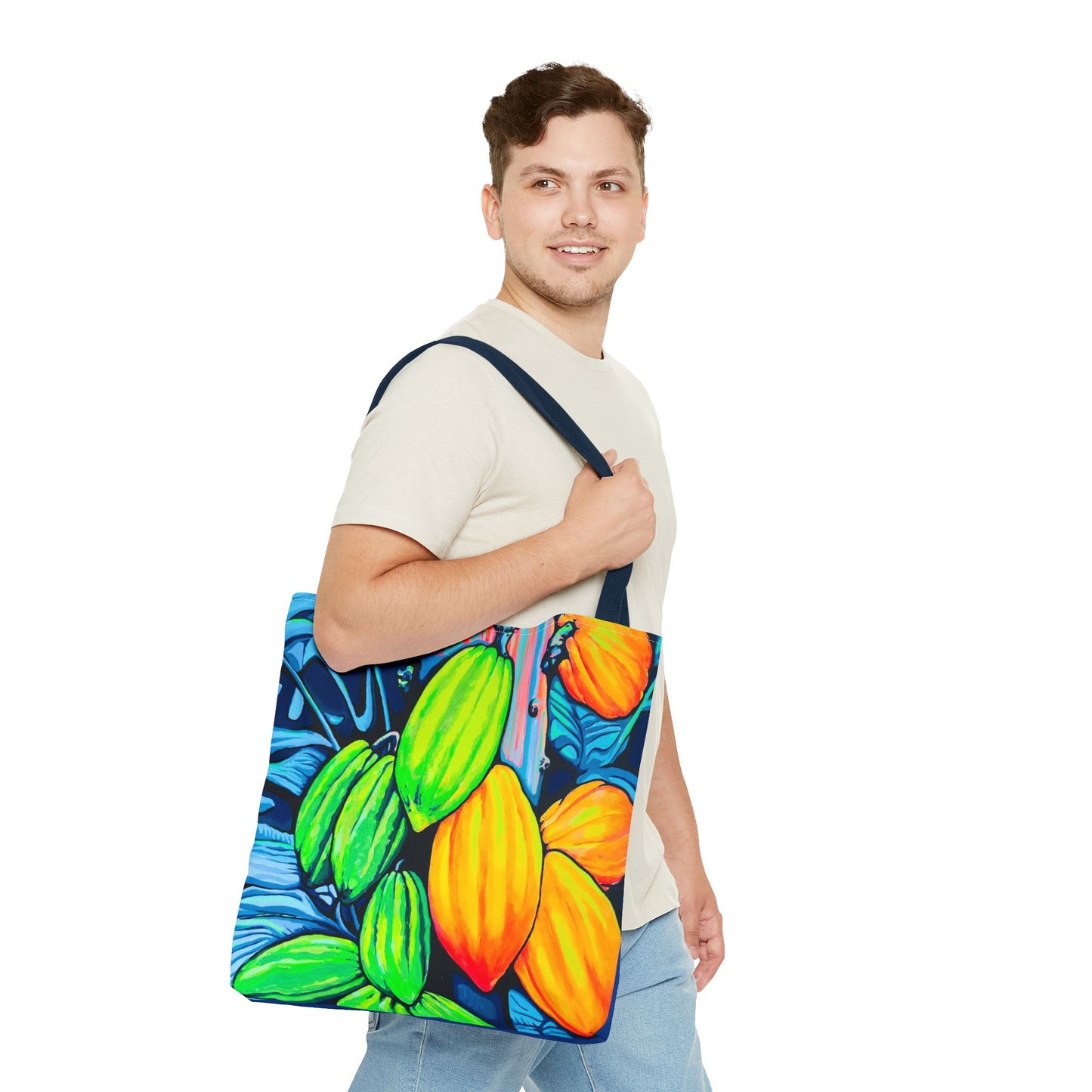 Premium Neon Cacao Tote Bag, Original Artist Design, Reusable Shopping Tote, Eco-Friendly