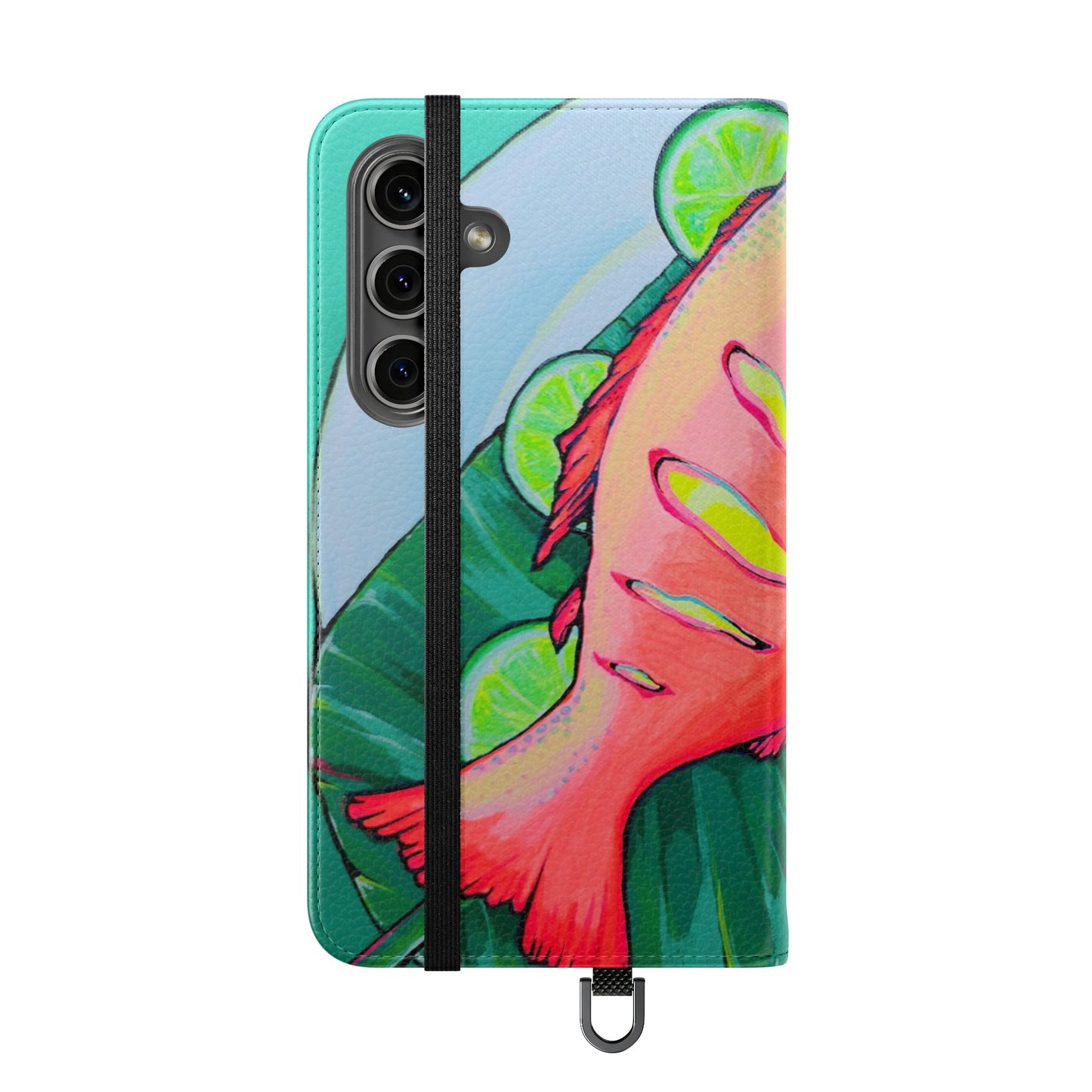 Neon Fried Fish Flip Phone Case – Wallet Cover with Card Slots