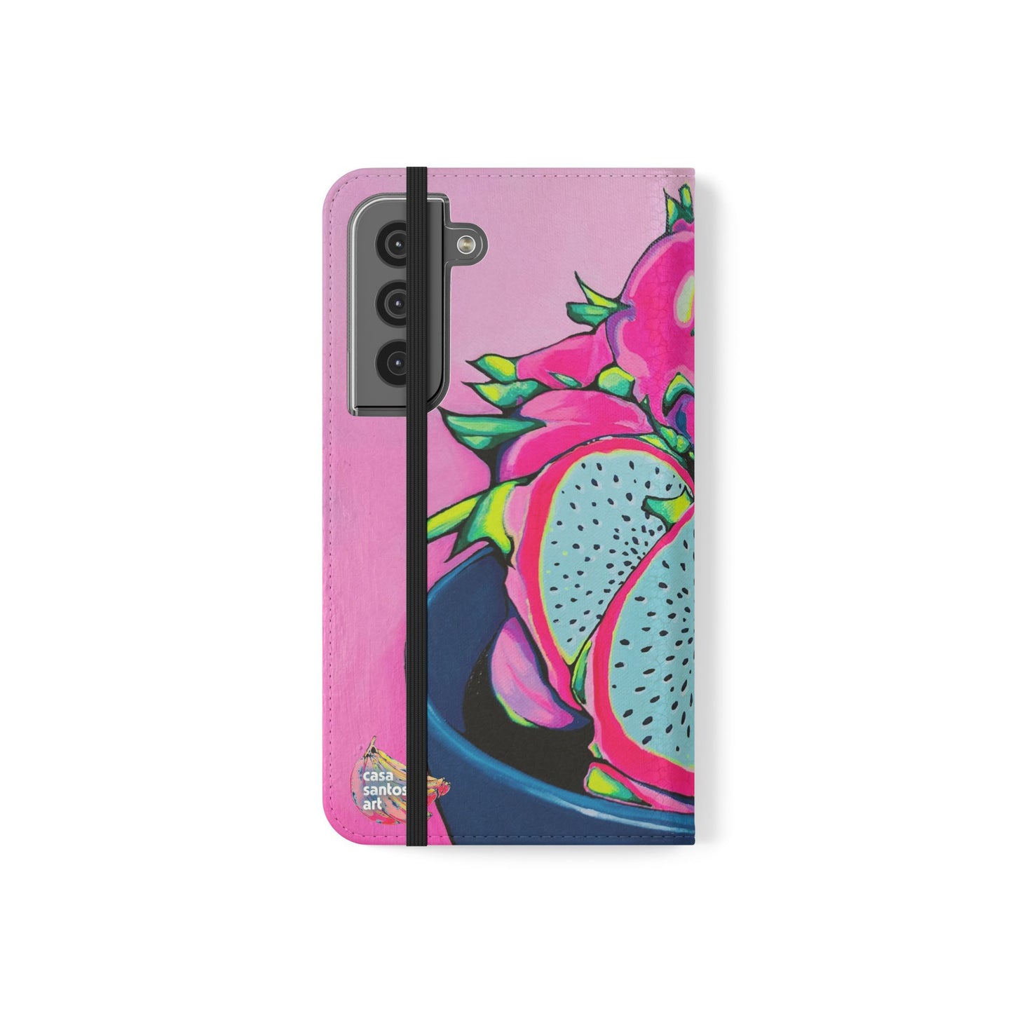 Neon Pink Dragon Fruit Flip Phone Case – Wallet Cover with Card Slots