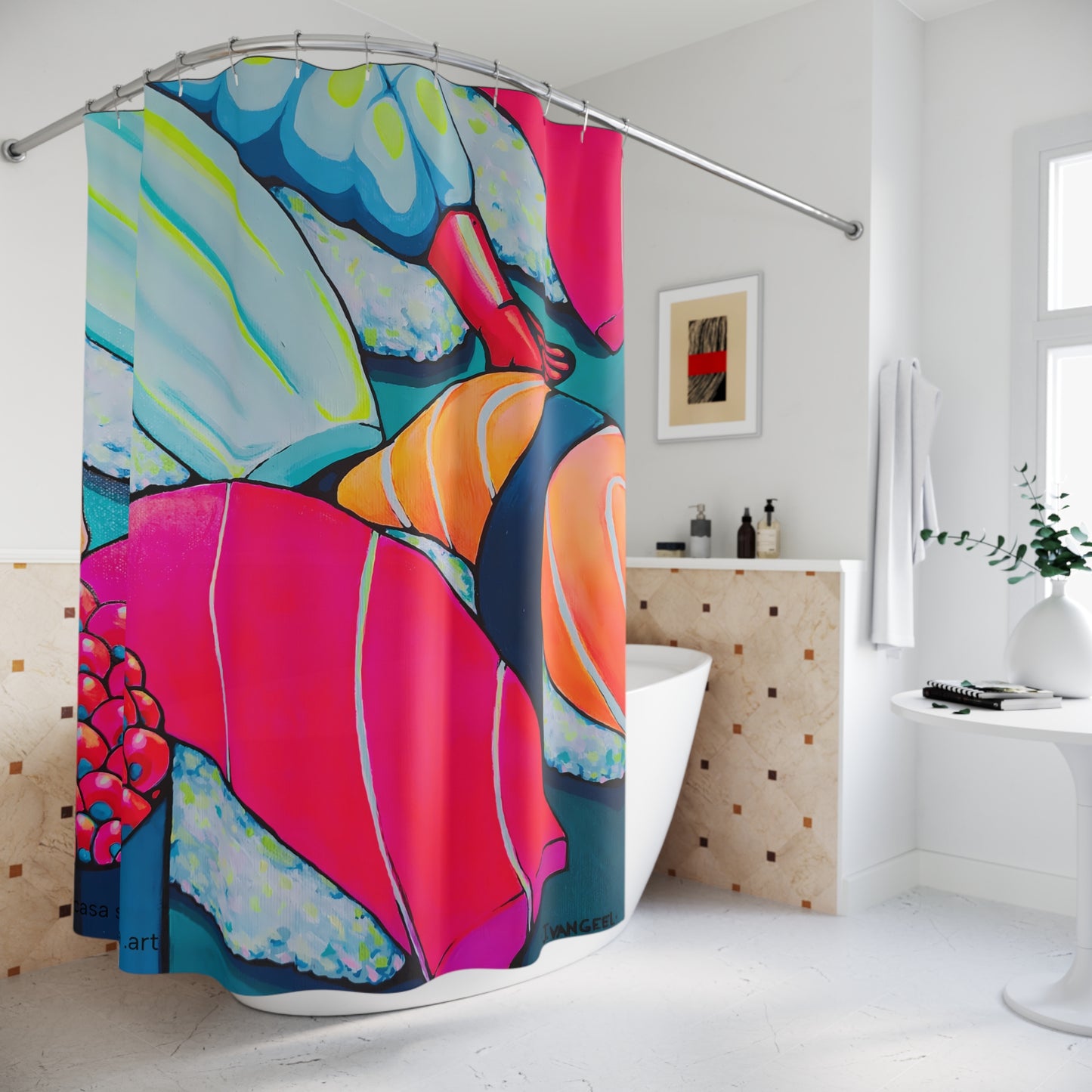 Rideau de douche Pop Art "Neon Sushi"