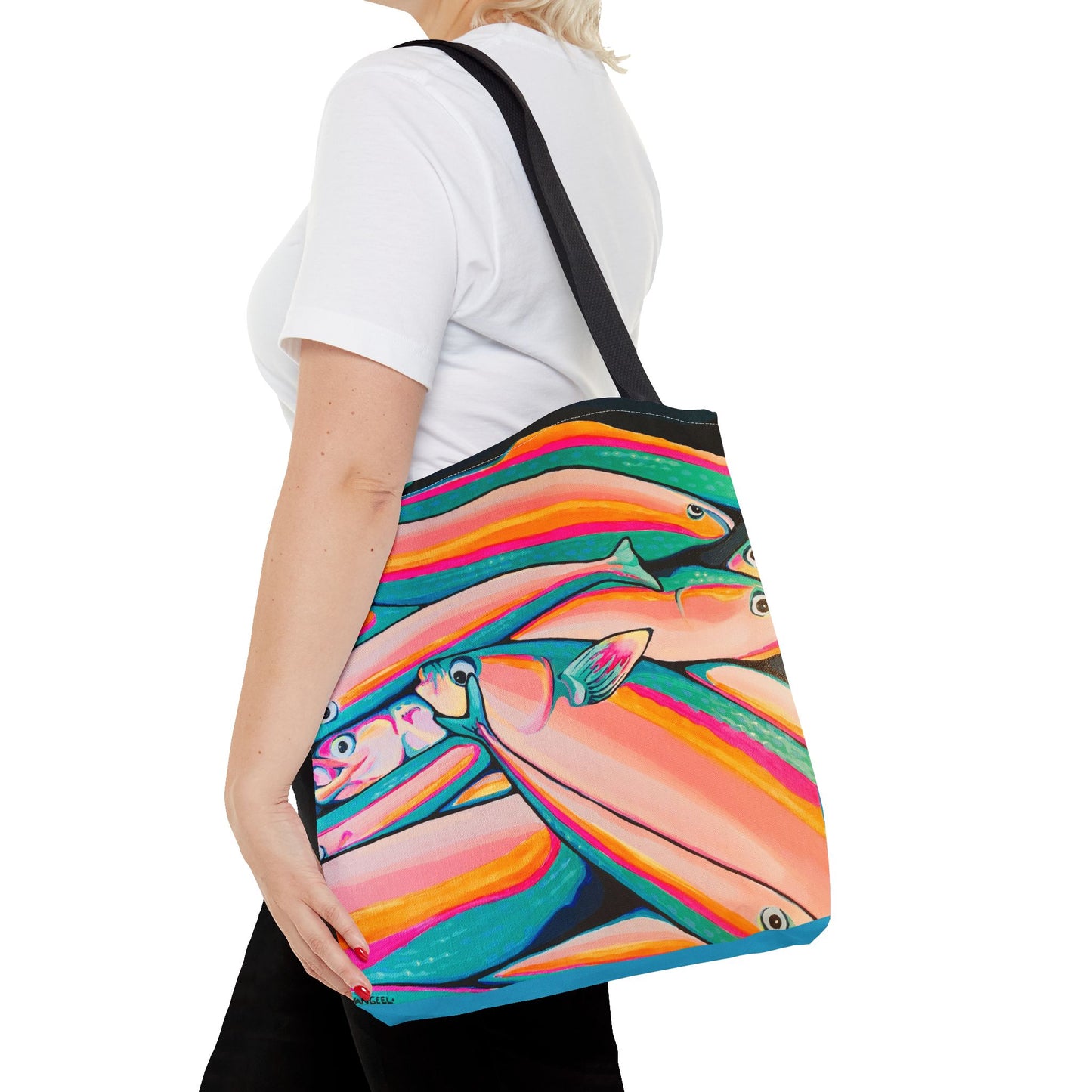 Premium Neon Fish Tote Bag, Original Artist Design, Reusable Shopping Tote, Eco-Friendly