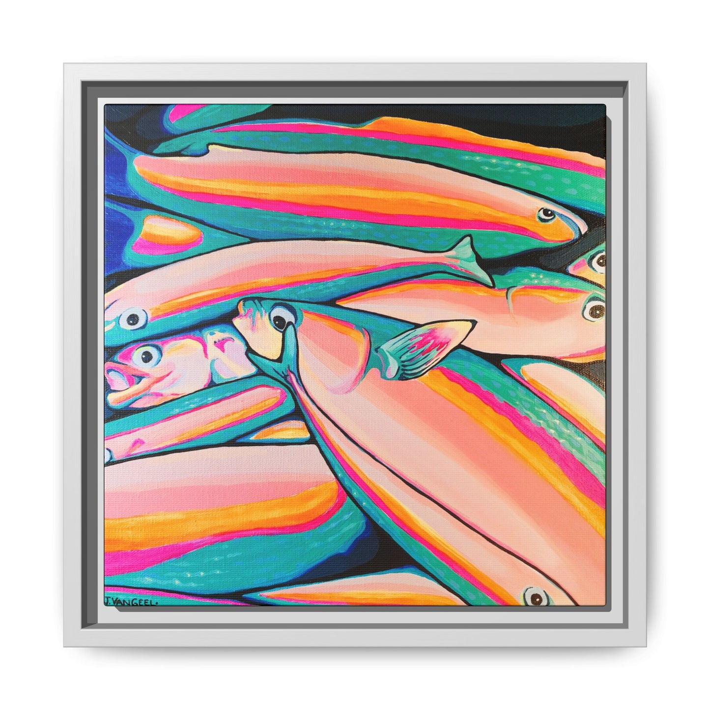 Framed Neon Fish Canvas Print