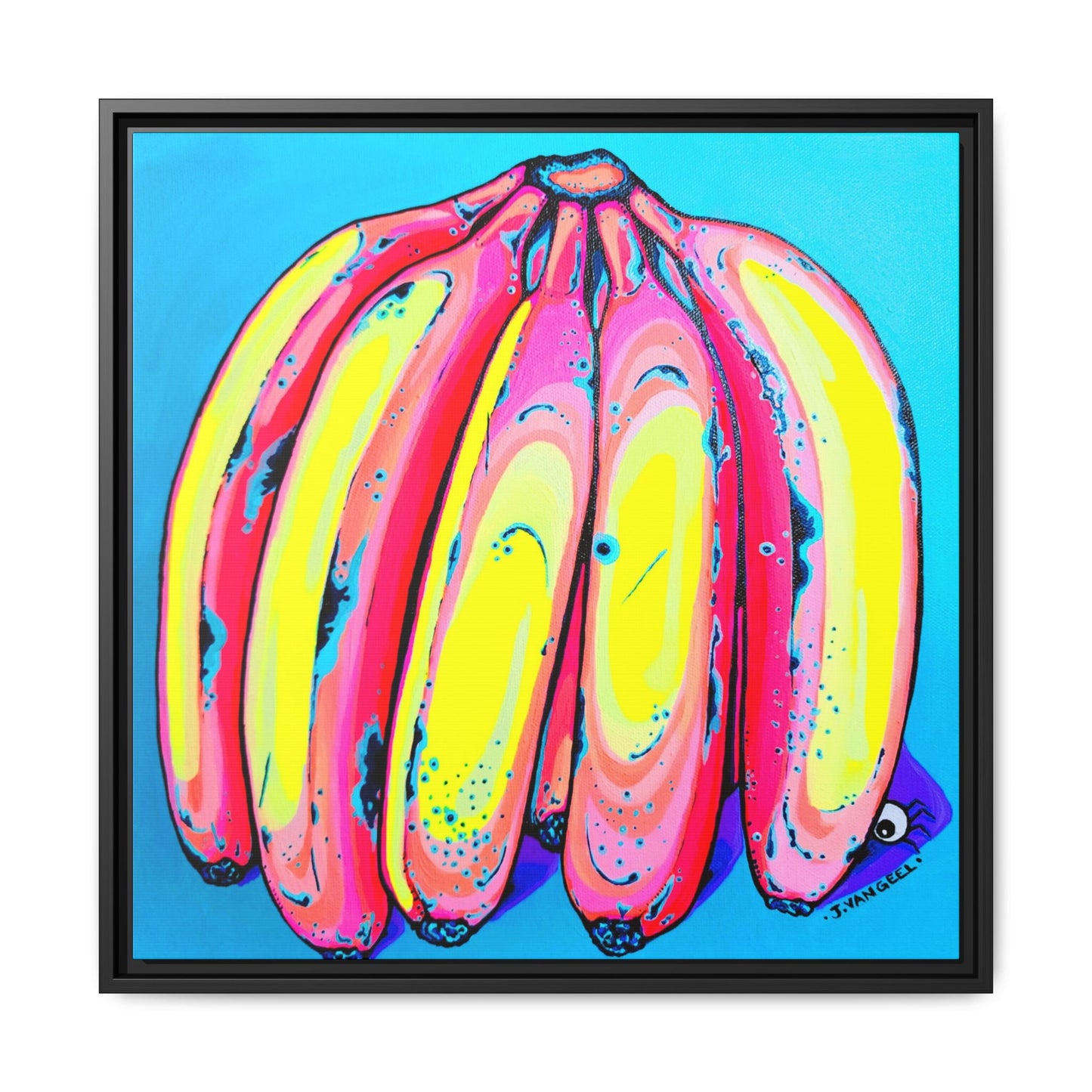 Framed Neon Fat Bananas Canvas Print