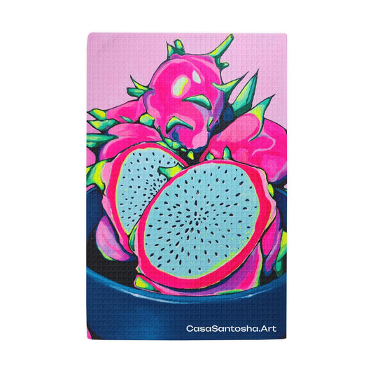 Neon Pink Dragon Fruit Waffle Weave Kitchen Hand Towel