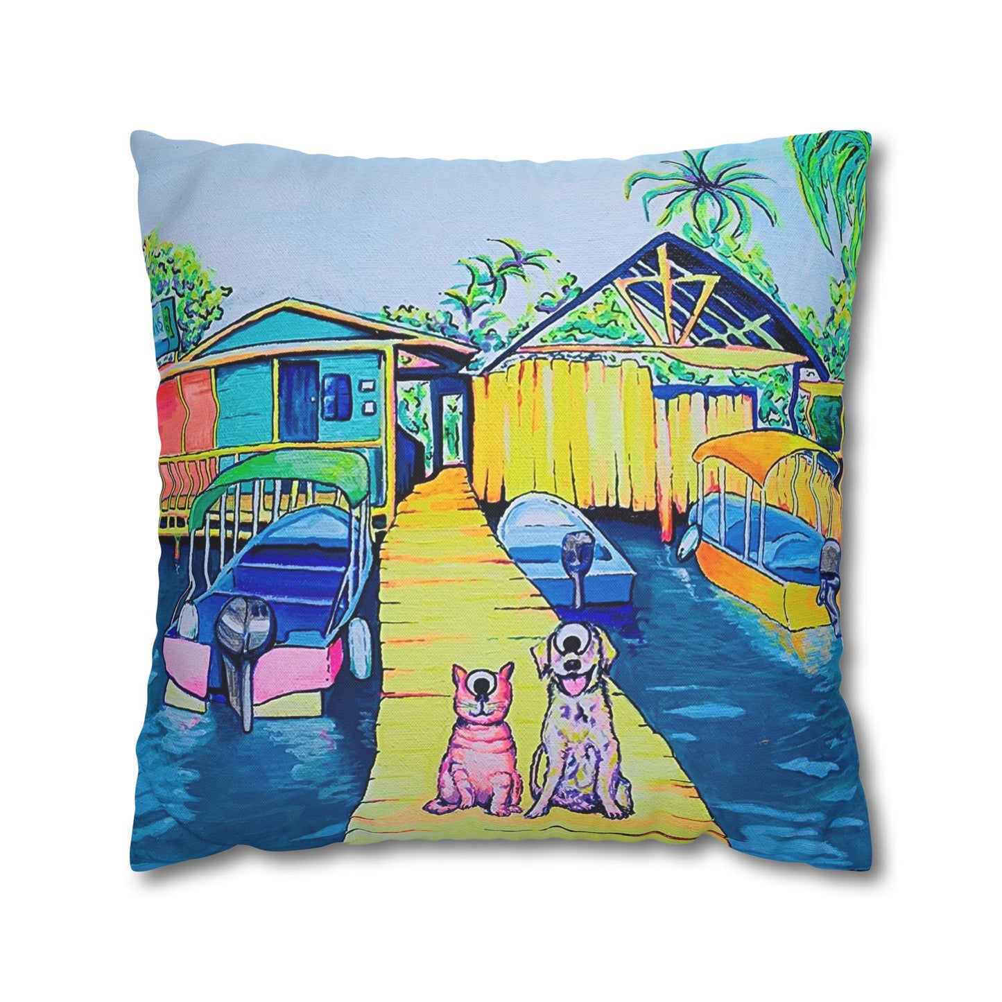 Cyclops Cat and Dog in Bocas Pillowcase for Throw Pillow, Cover Only