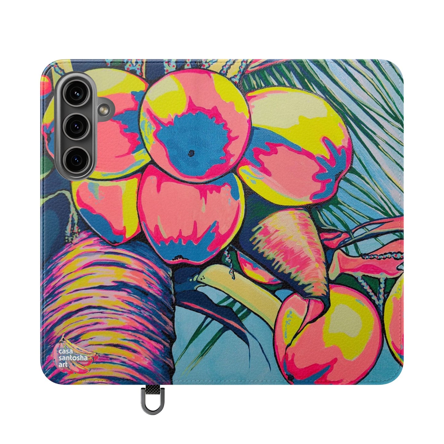Neon Coconuts Flip Phone Case – Wallet Cover with Card Slots