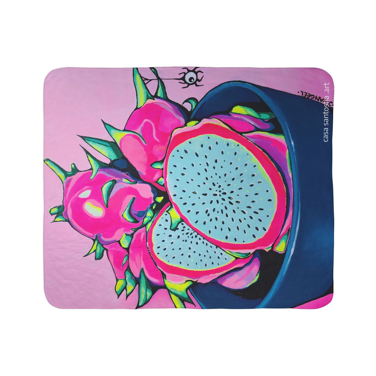 Neon Pink Dragon Fruit Fleece Sherpa Blanket