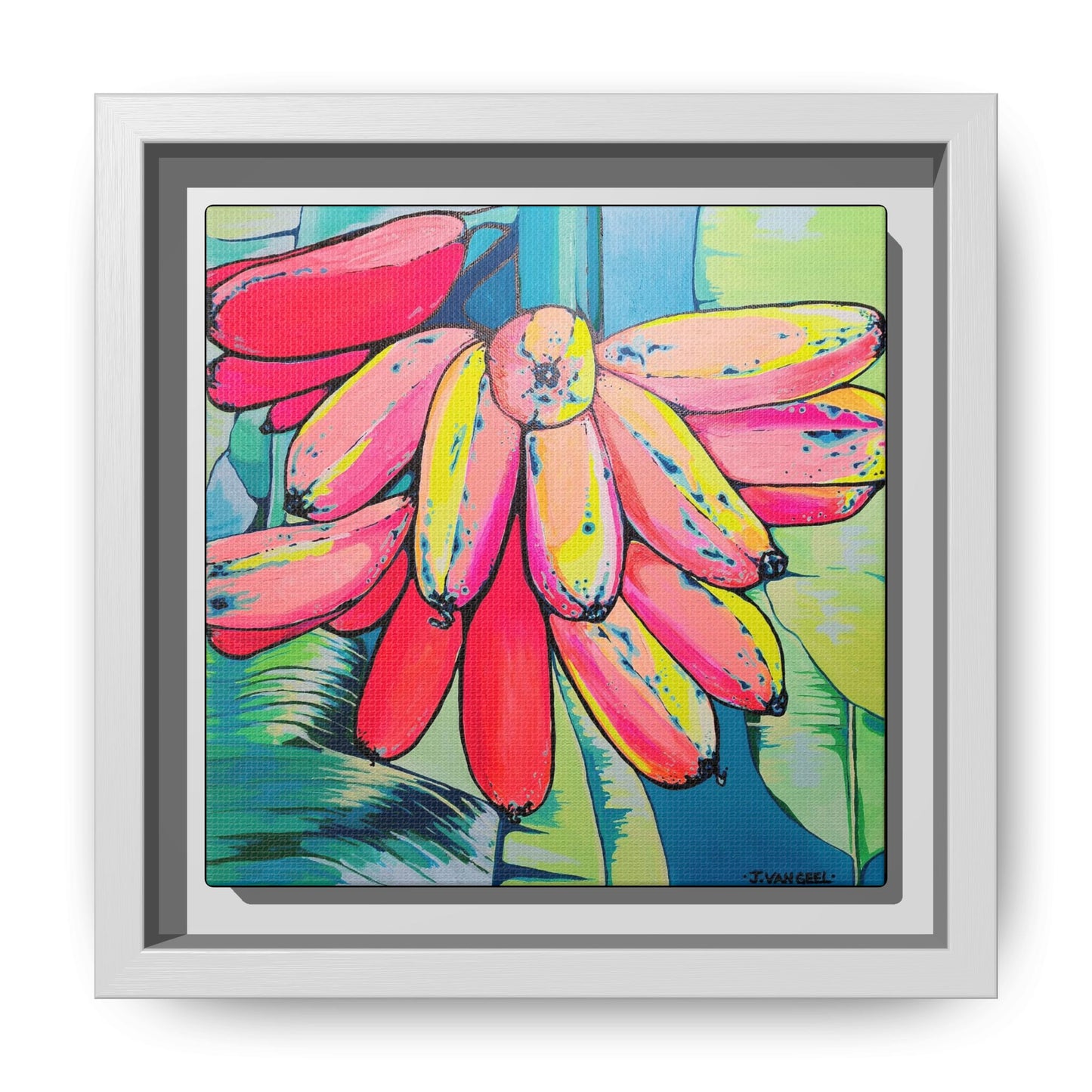 Framed Neon Primitivo Bananas Canvas Print