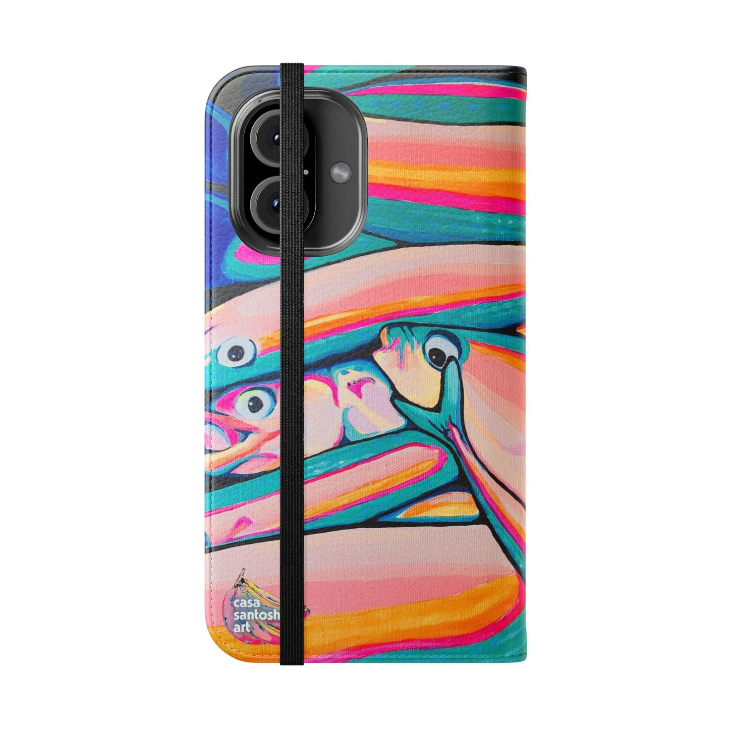 Neon Fish Flip Phone Case – Wallet Cover with Card Slots