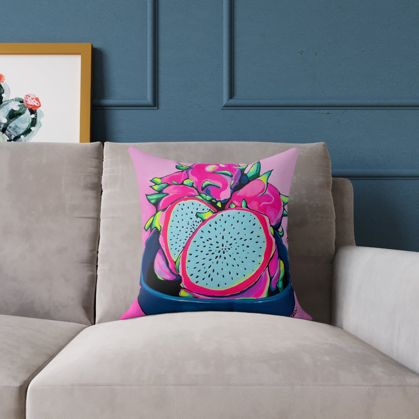 Neon Pink Dragon Fruit Art Canvas Decorative Pillow