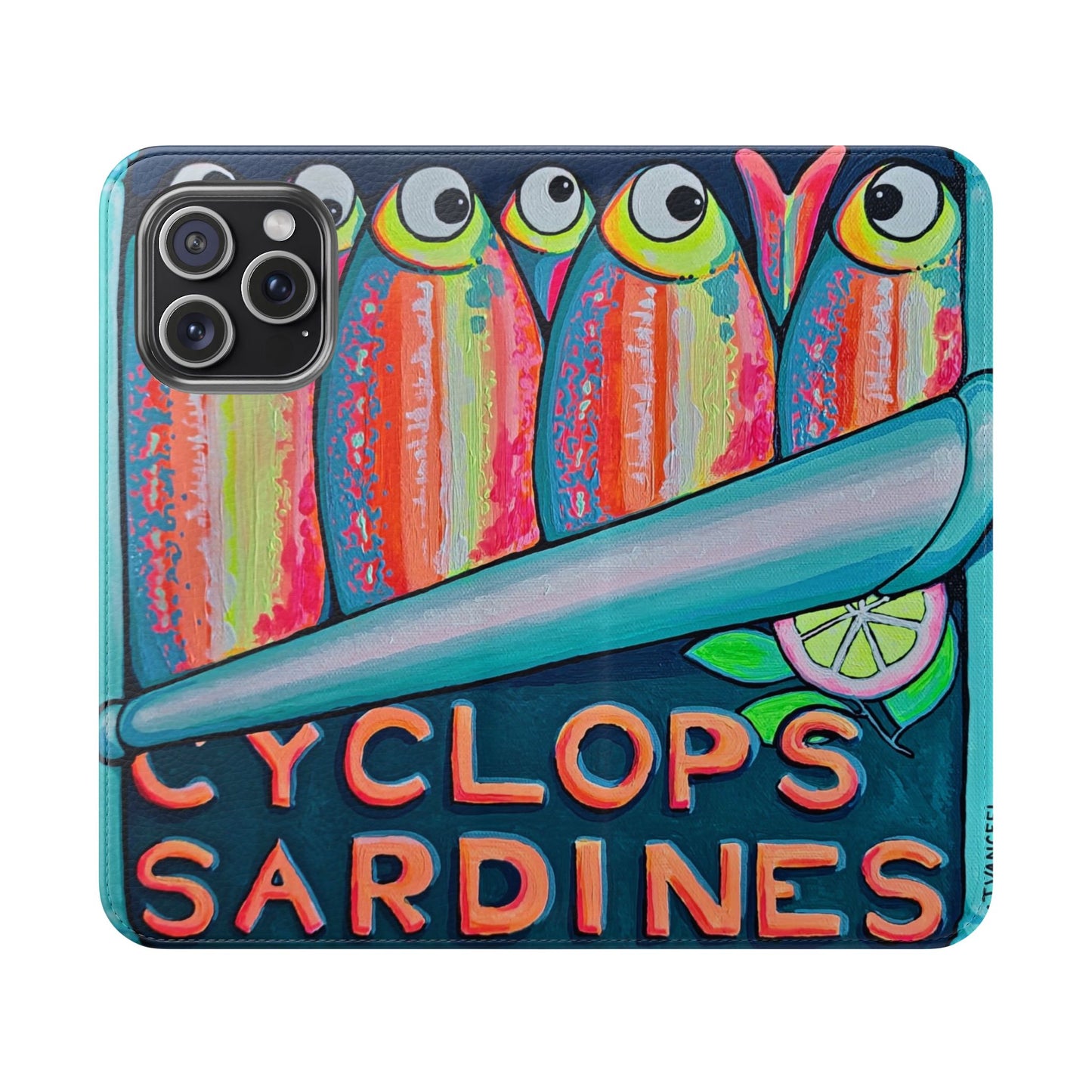 Neon Sardines Flip Phone Case – Wallet Cover with Card Slots
