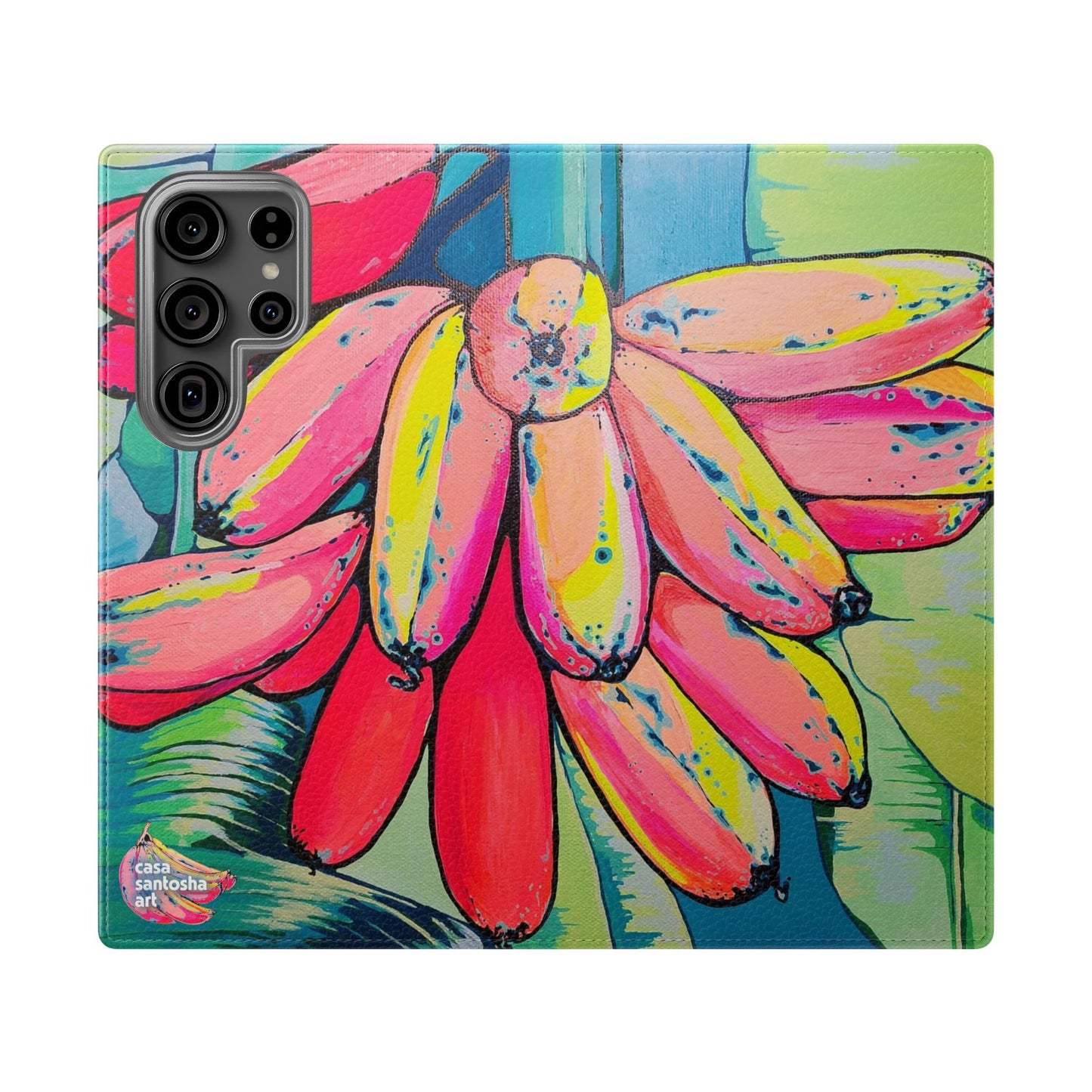 Neon Primitivo Bananas Flip Phone Case – Wallet Cover with Card Slots