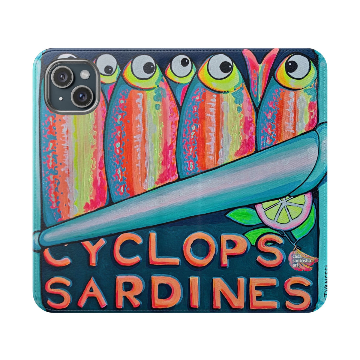 Neon Sardines Flip Phone Case – Wallet Cover with Card Slots