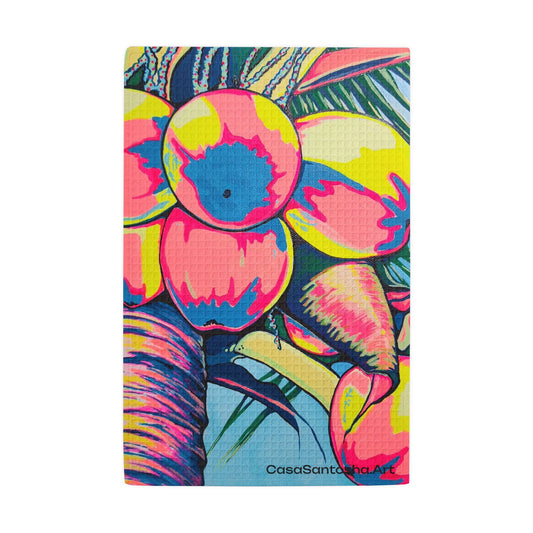Neon Coconuts Waffle Weave Kitchen Hand Towel