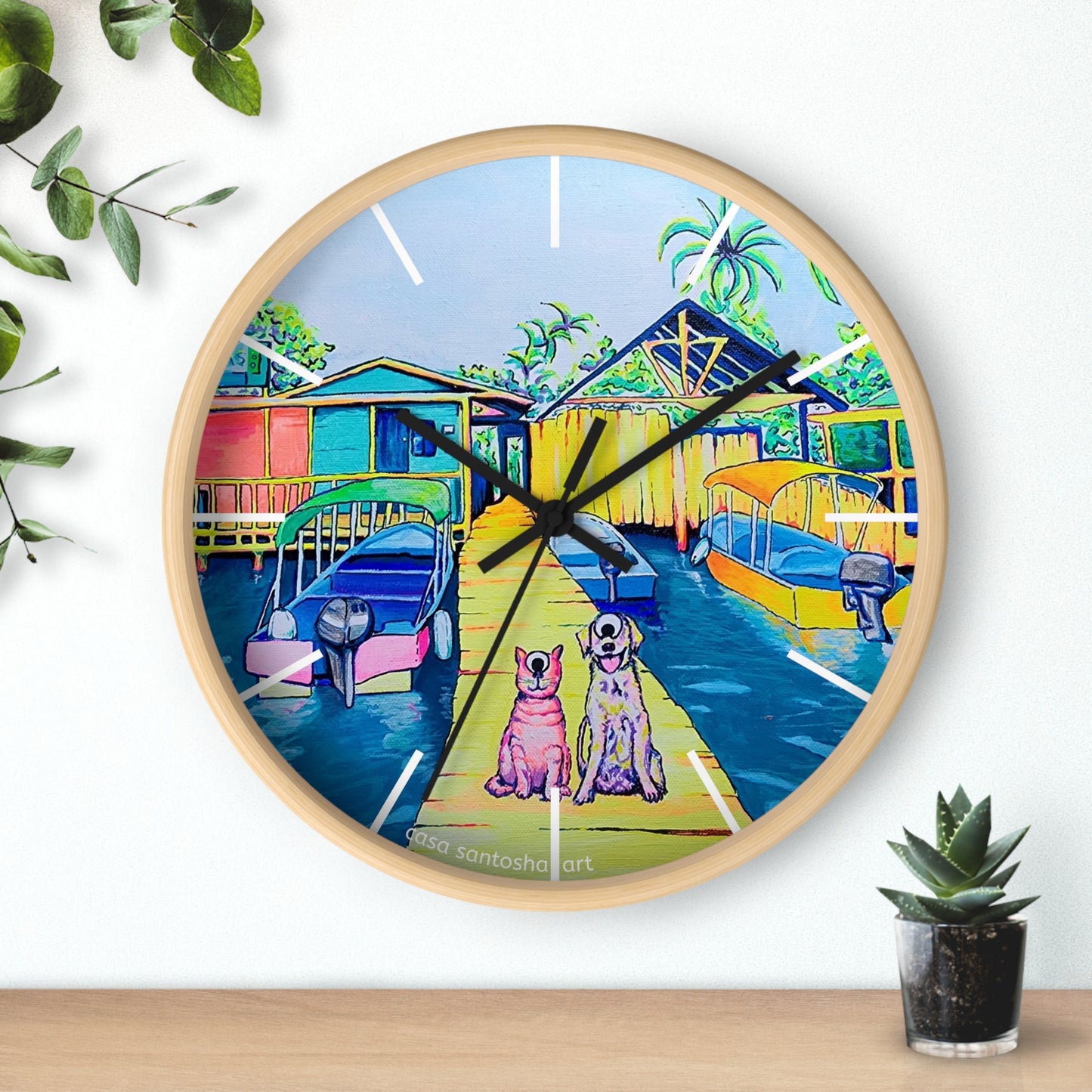 Cyclops Cat and Dog in Bocas Pop Art Wall Clock