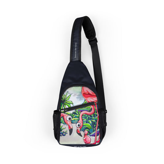Colorful Cyclops Flamingo Family Chest Bag - Vibrant Sling Bag for Festivals, Travel, and Everyday Use, AOP Pineapple and Floral Designs