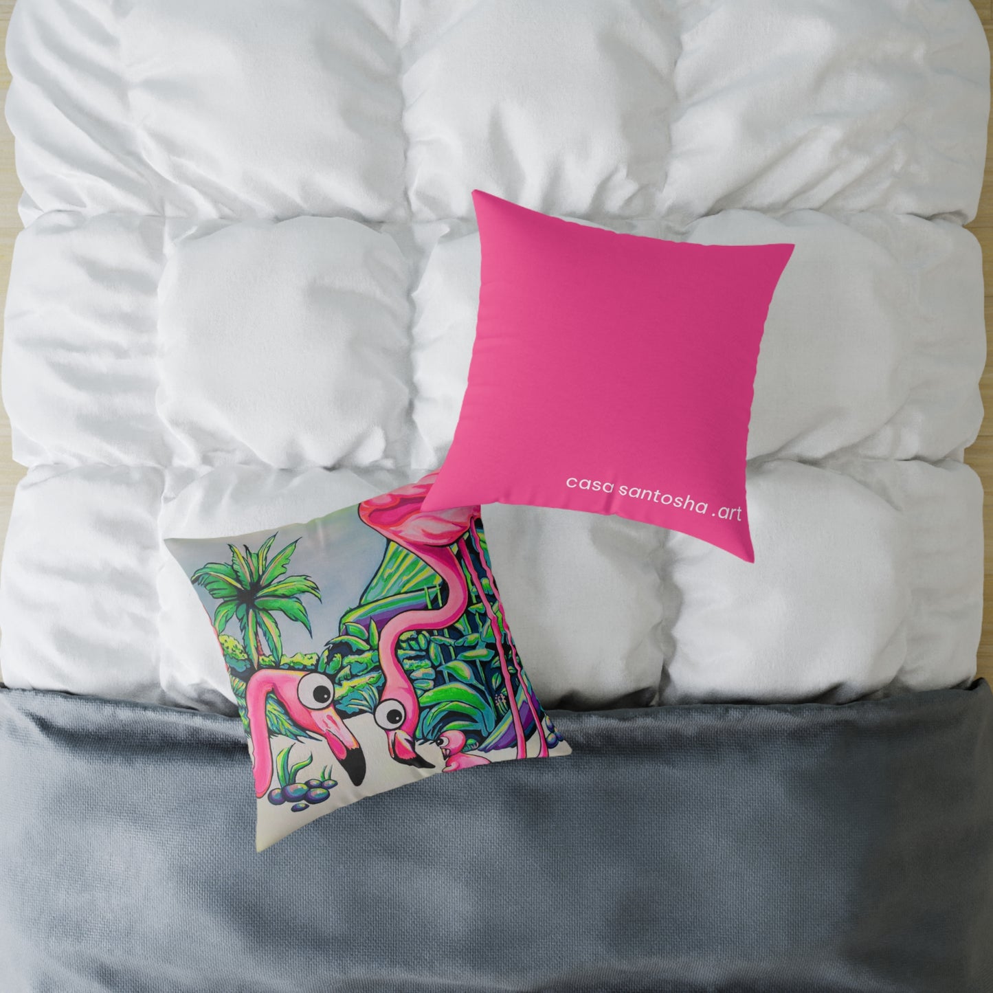 Cyclops Flamingo Family Art Canvas Decorative Pillow