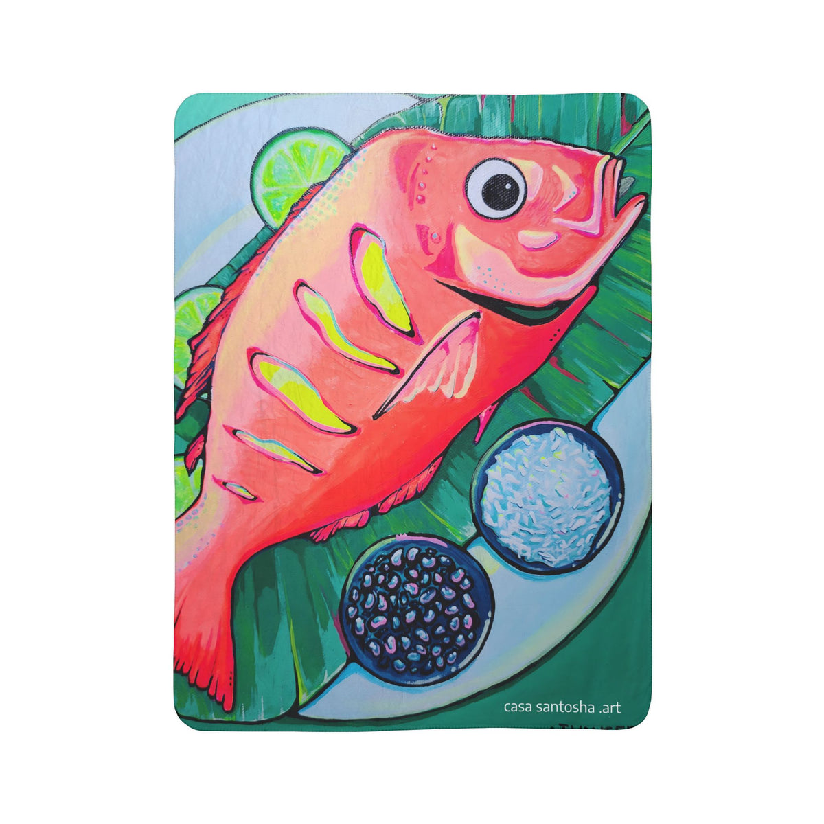 Neon Fried Fish Fleece Sherpa Blanket
