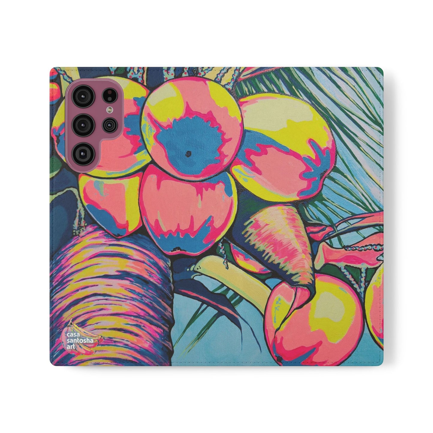 Neon Coconuts Flip Phone Case – Wallet Cover with Card Slots