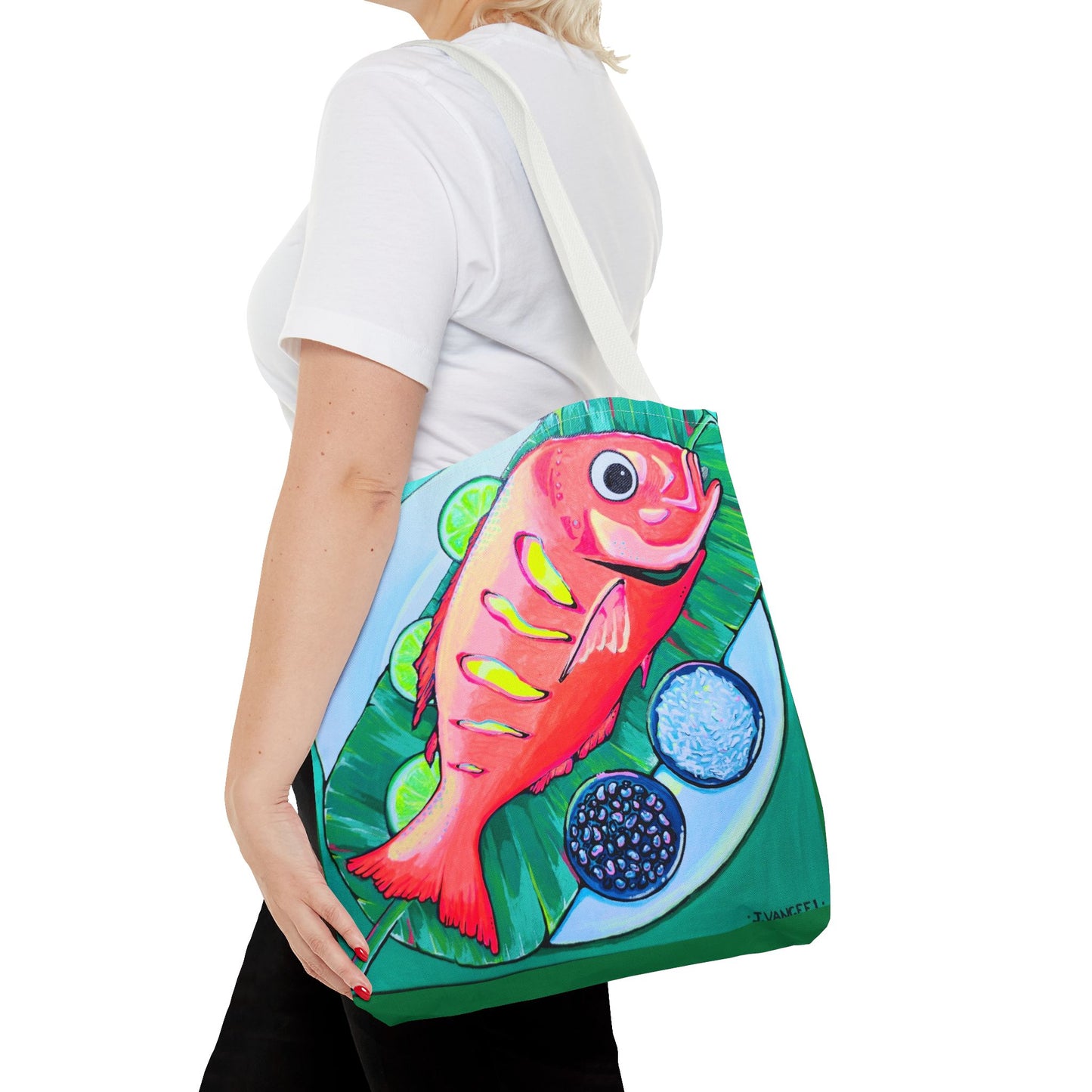 Premium Neon Fried Fish Tote Bag, Original Artist Design, Reusable Shopping Tote, Eco-Friendly