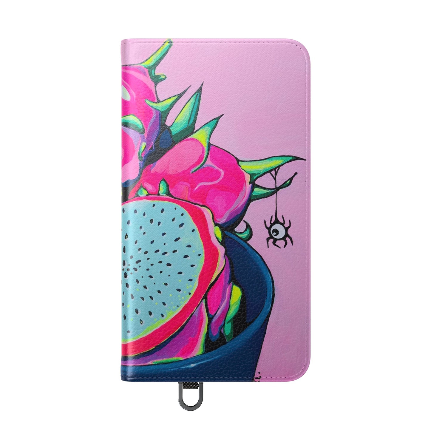 Neon Pink Dragon Fruit Flip Phone Case – Wallet Cover with Card Slots