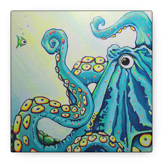 Cyclops Octopus Original Canvas Art Print, Unique Home Decor, Wall Art, Gift,Underwater Theme Decoration, Ocean Life