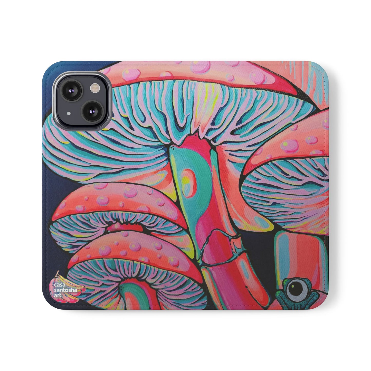 Trippy Mushrooms Flip Phone Case – Wallet Cover with Card Slots