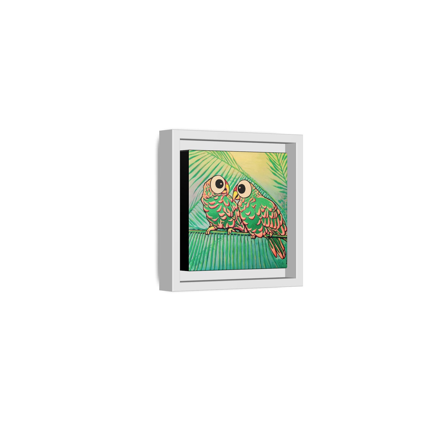 Framed Chatty Cyclops Parrots Canvas Print