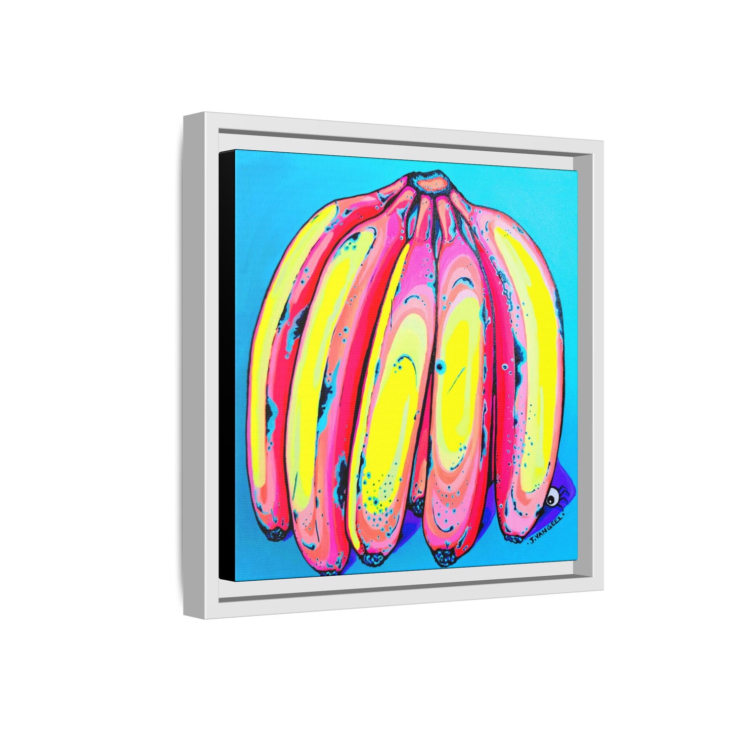 Framed Neon Fat Bananas Canvas Print