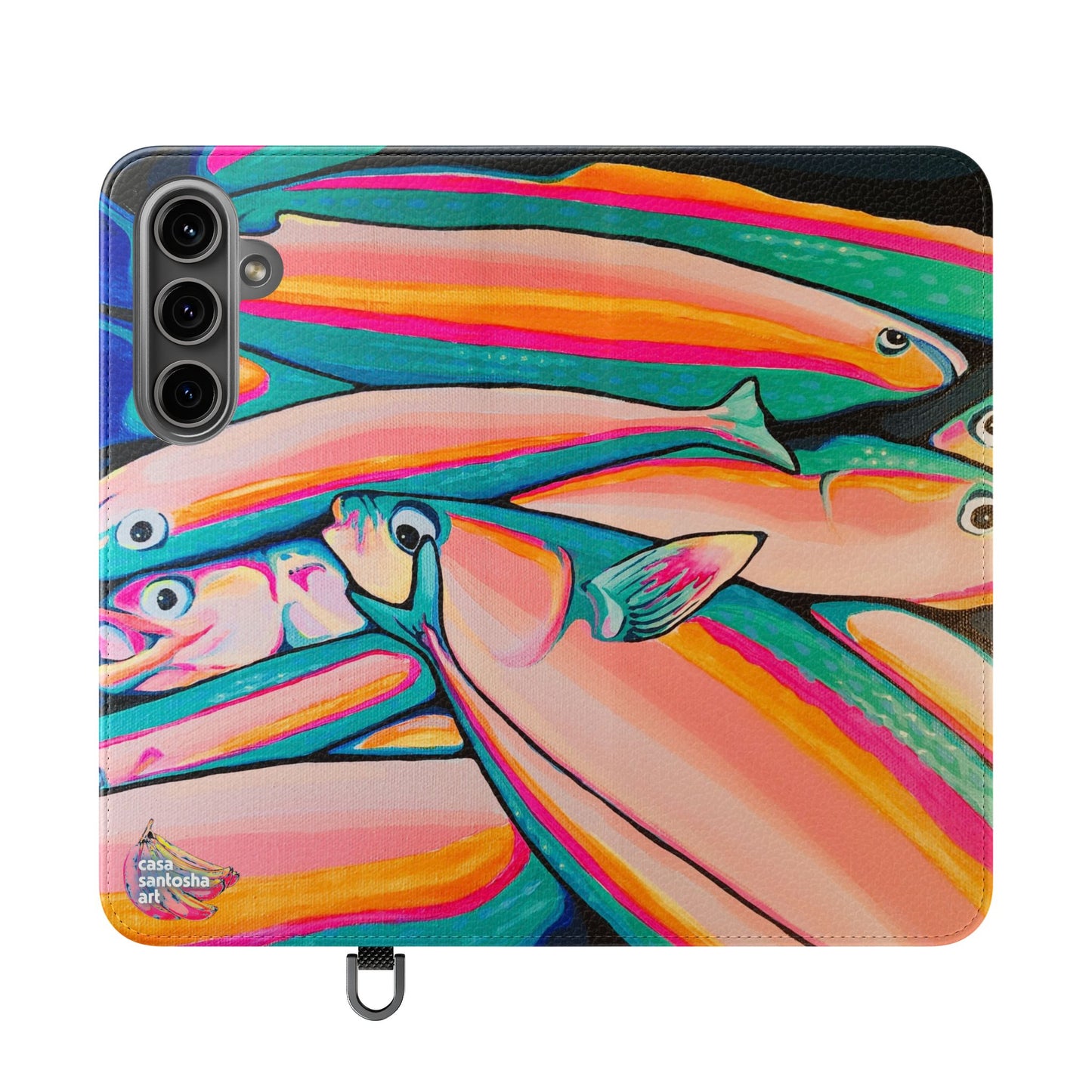 Neon Fish Flip Phone Case – Wallet Cover with Card Slots