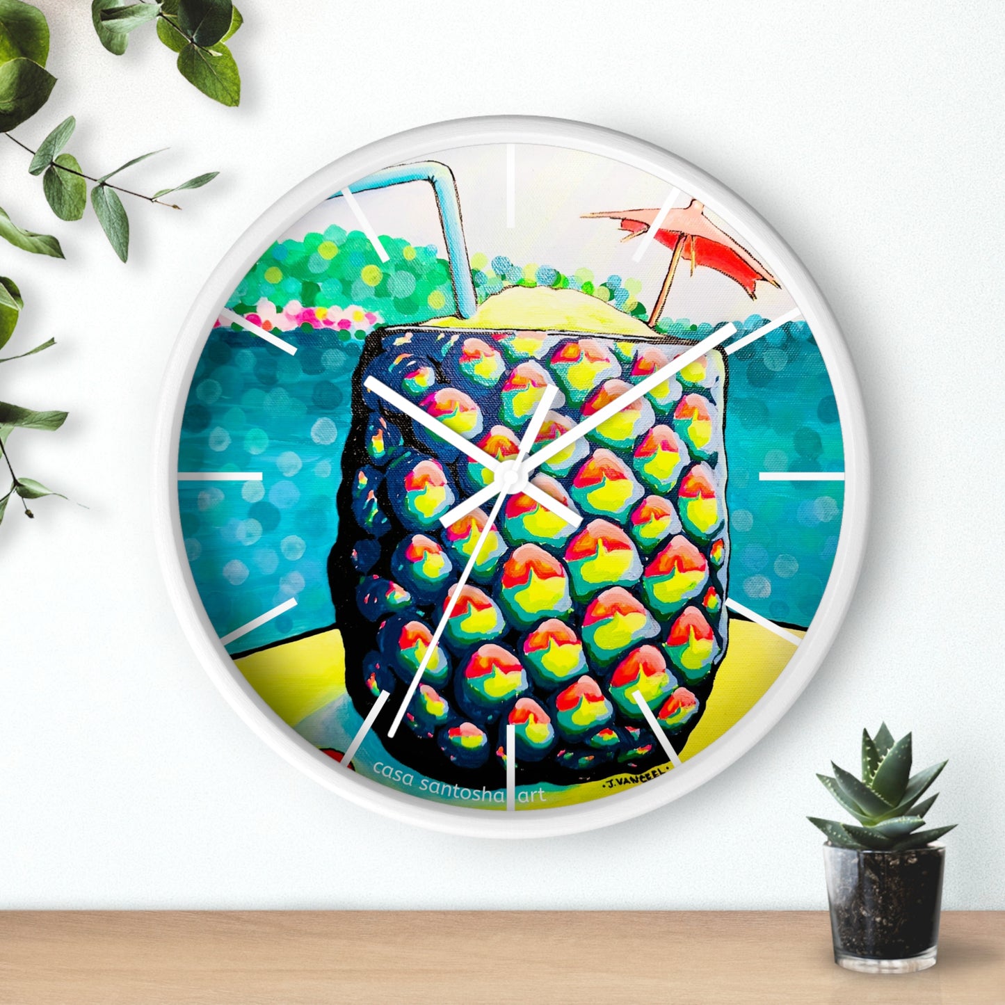Neon Piña Colada Pop Art Wall Clock