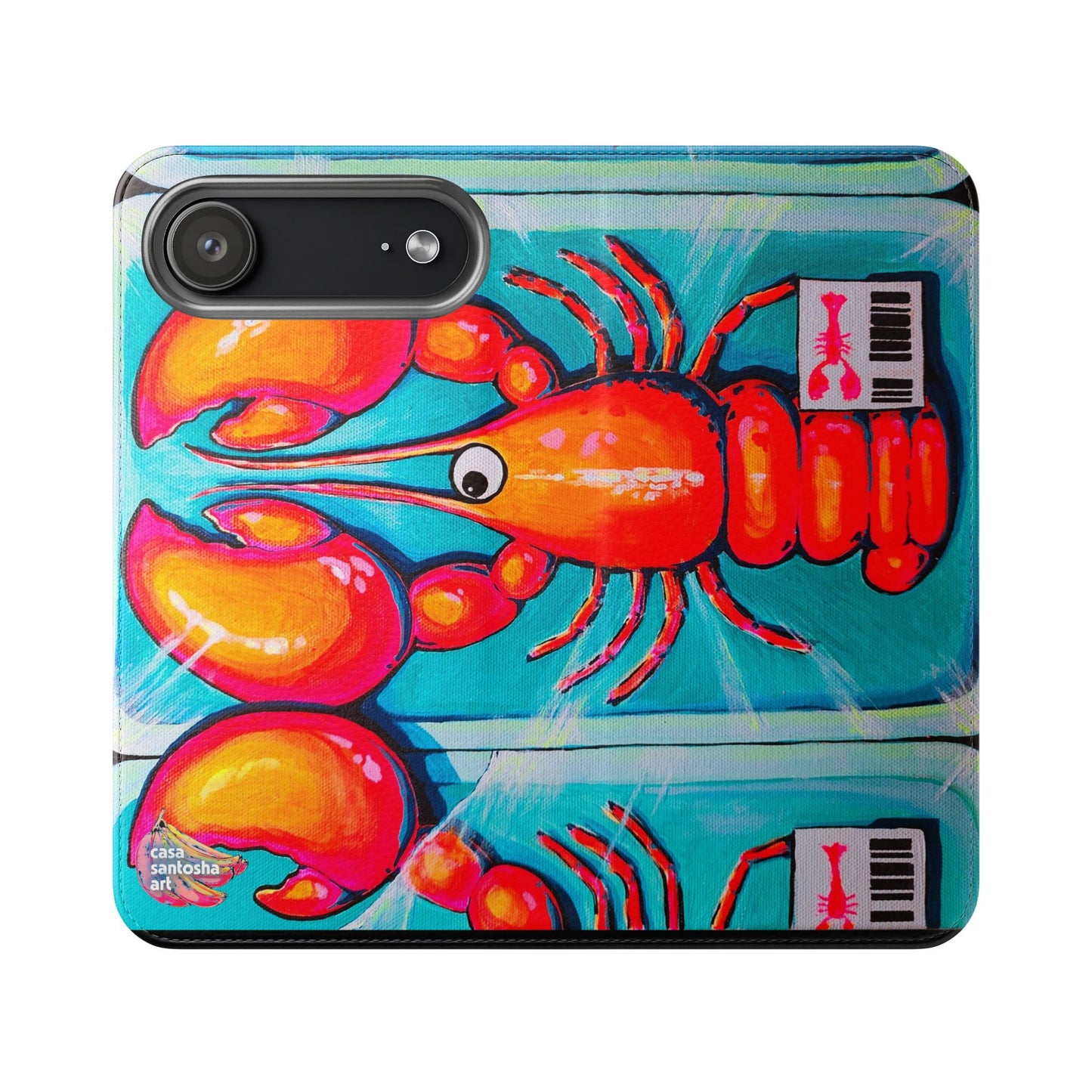 Neon Lobster Flip Phone Case – Wallet Cover with Card Slots