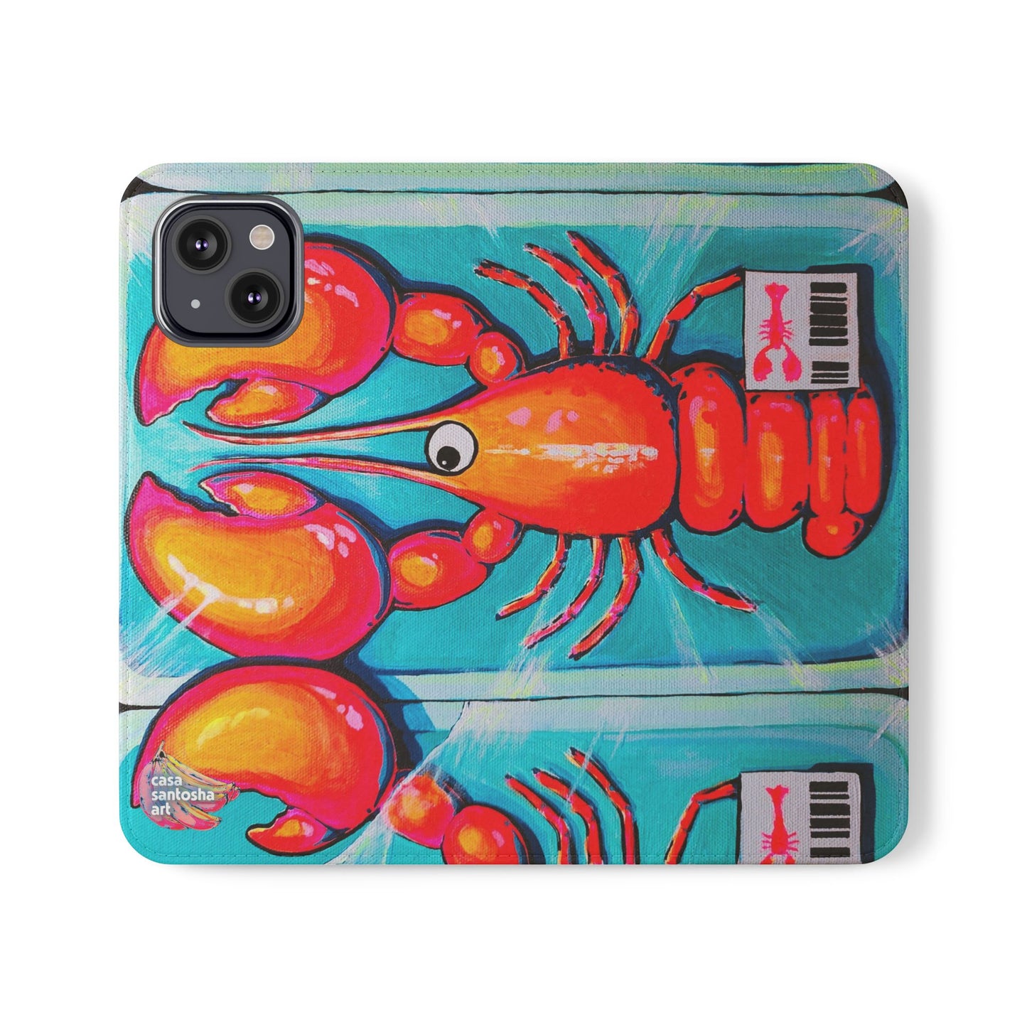 Neon Lobster Flip Phone Case – Wallet Cover with Card Slots