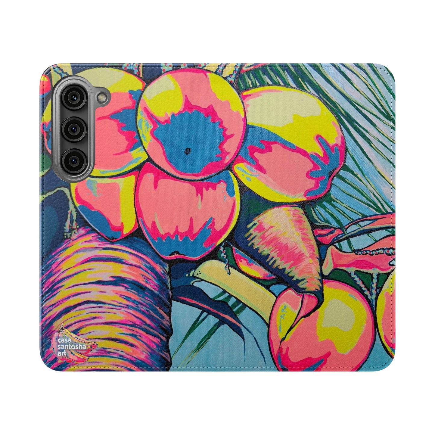 Neon Coconuts Flip Phone Case – Wallet Cover with Card Slots