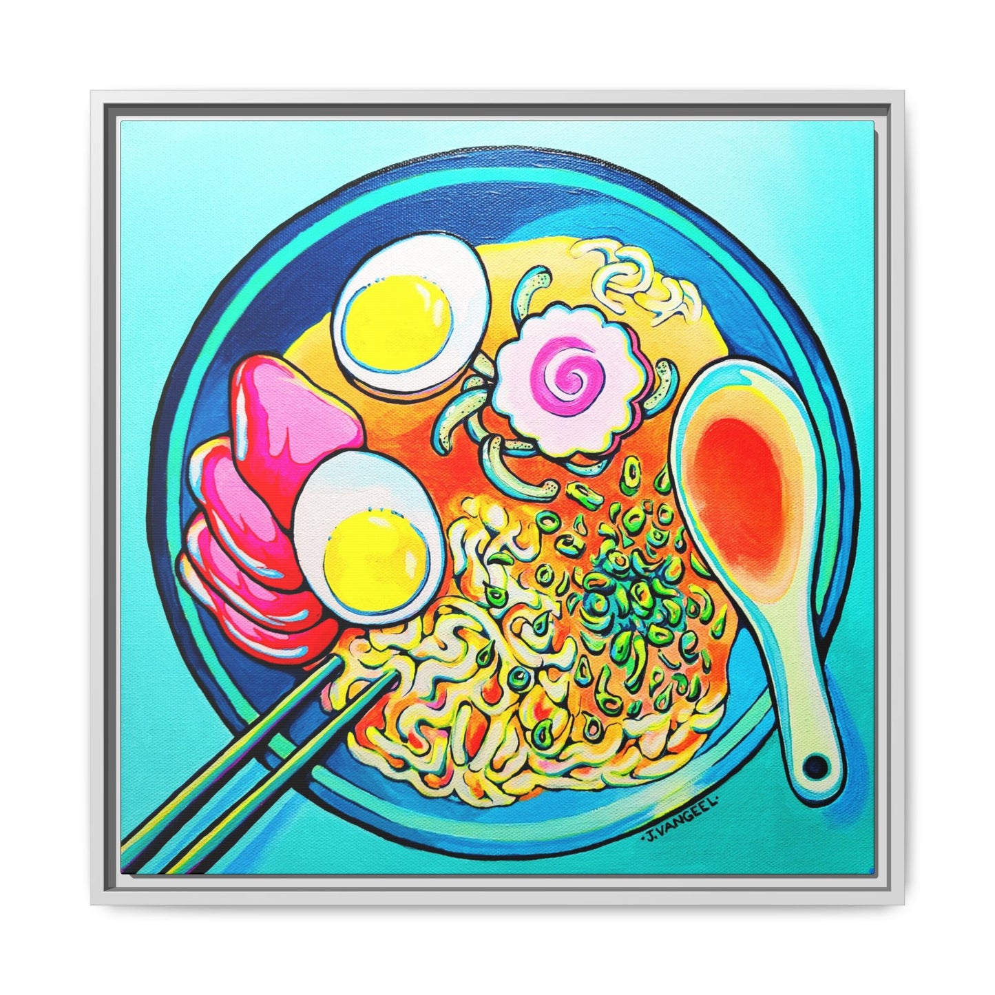 Framed Neon Ramen Canvas Print