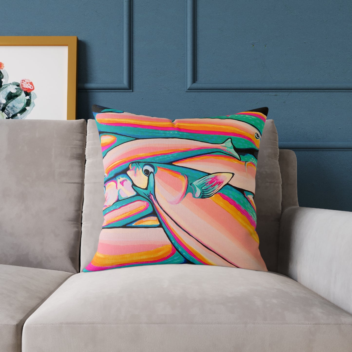 Neon Fish Art Canvas Decorative Pillow