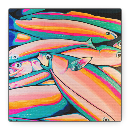 Neon Fish Canvas Print, Original Art Design, Home Decor Wall Art